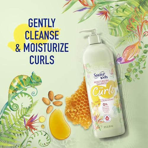 Suave Kids Natural Tear Free Sweet Almond Honey Curly Hair Shampoo, No Sulfates, No Parabens, No Silicones, No Dyes, 16