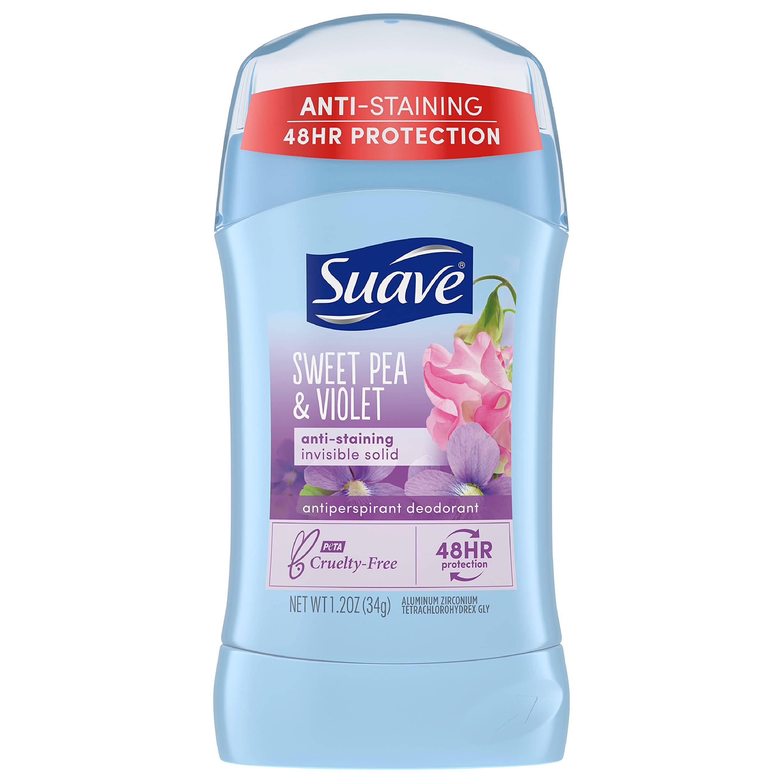Suave Sweet Pea Violet Deodorant Stick for Women 48-Hour Odor and Wetness Protection 1.2 oz