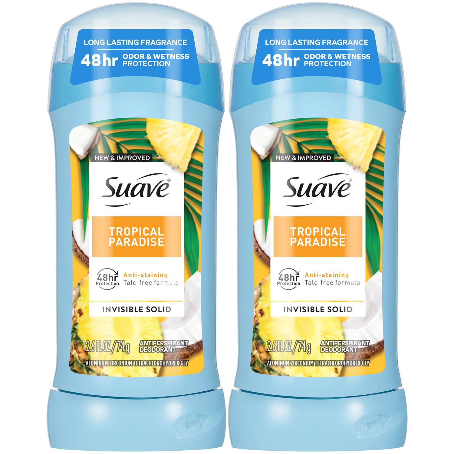 Suave Women's Tropical Paradise Deodorant Stick, 48H Protection, Cruelty-Free, |6 Oz (Pack of 2)