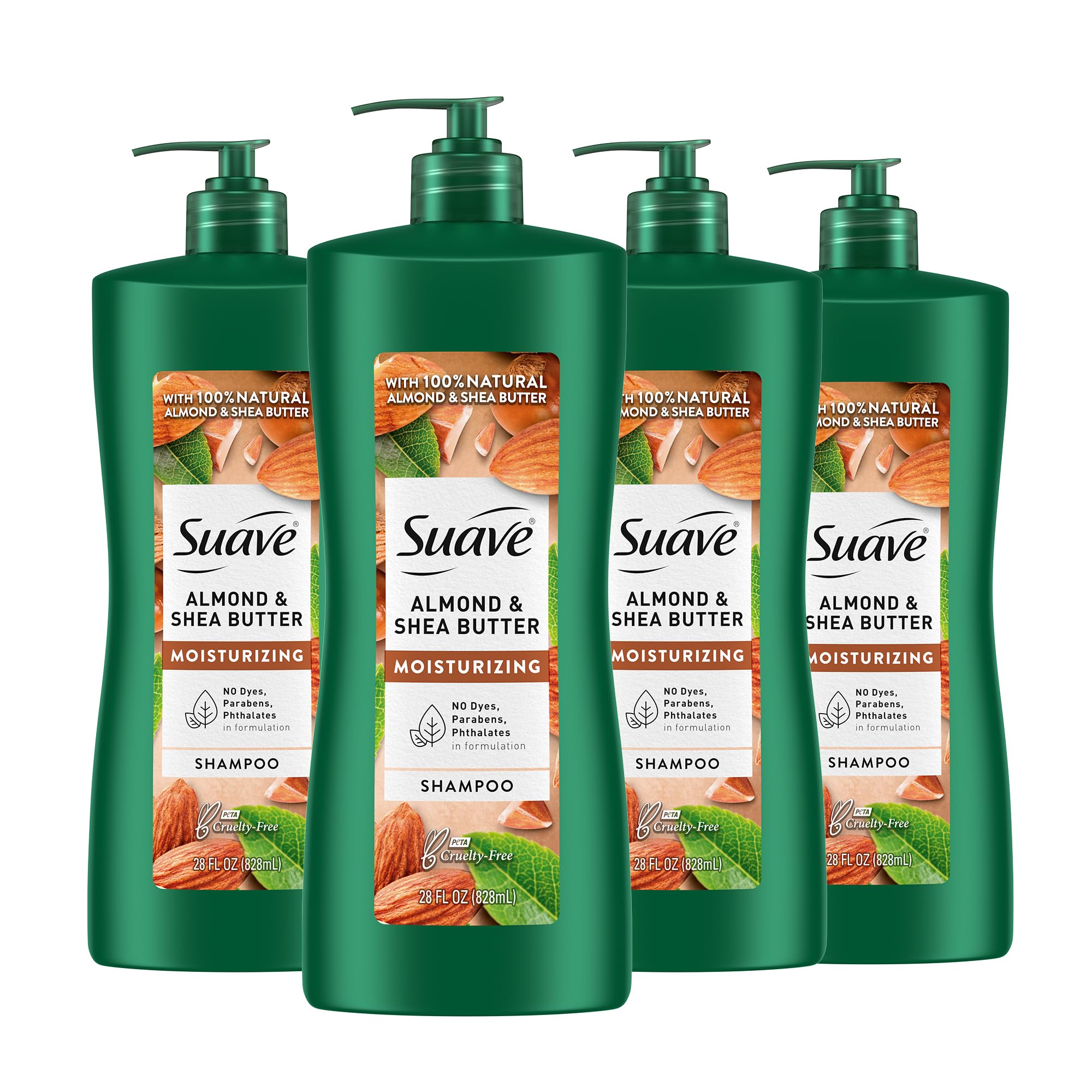 Suave Professionals Moisturizing Shampoo for Dry Hair Almond and Shea Butter Paraben-free and Dye-free Pack of 4 28 oz